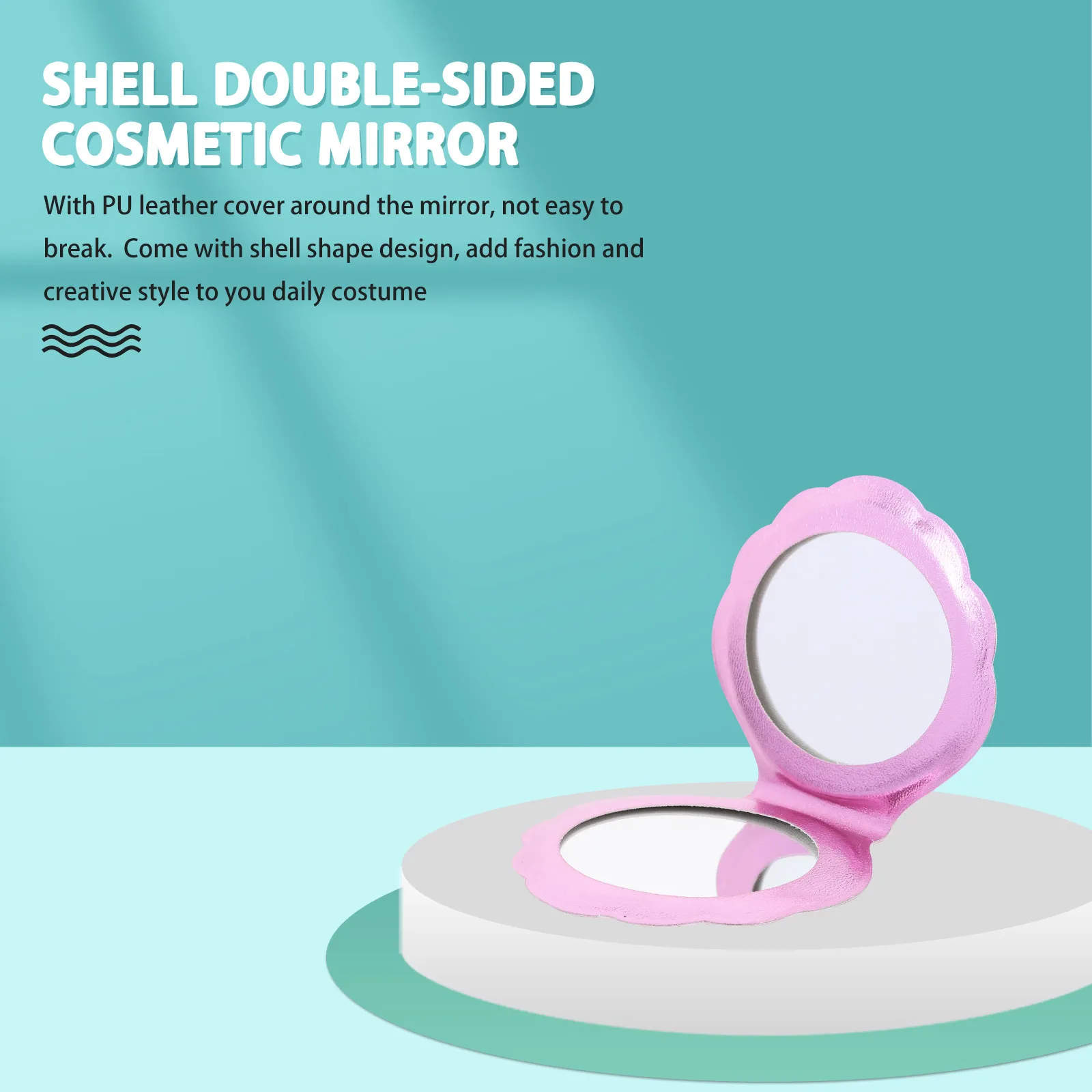 Double Side Shell Makeup Mirror Folding PU Cover Portable Pocket Mirror Hologram Style for Women
