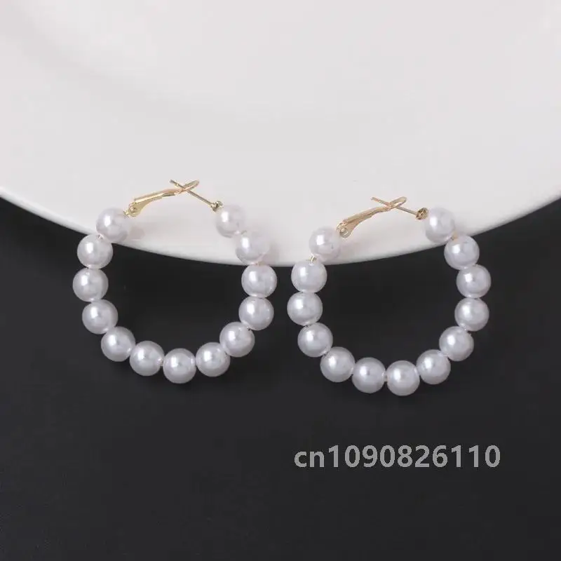 Imitaiton Pearl Hoop Earrings for Women Elegant Korean Fashion Girls Ear Accessories White Color Pearl Earrings Wedding Jewelry