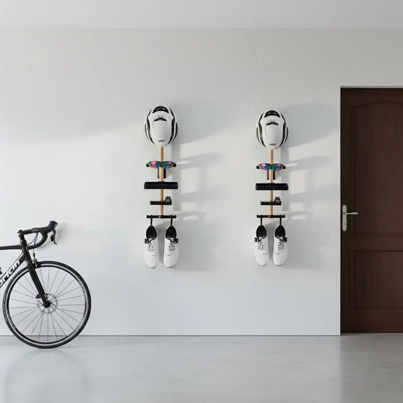 Bicycle Wall Storage 1 Set Beech Wood Mounted Gear Rack Helmet Holder for Cyclists Home and Apartment - view 4