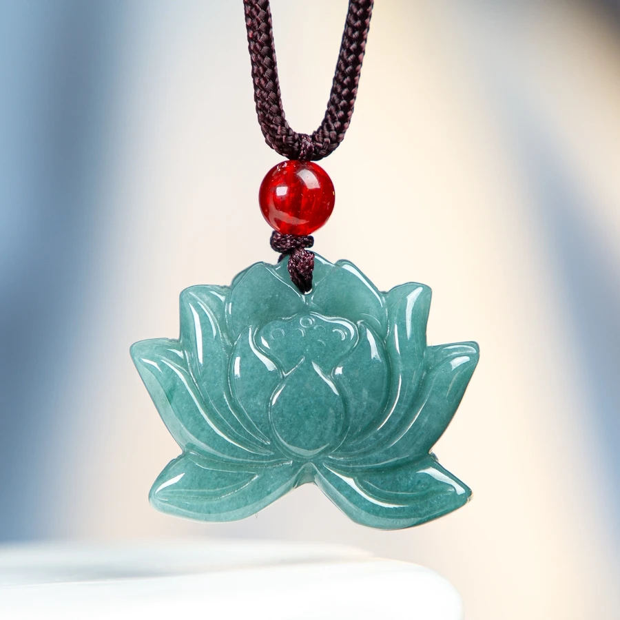 

TIMESWIND Light Green Natural A-type Jade Lotus Flower Pendant Ice Sense Women Necklace with Certificate