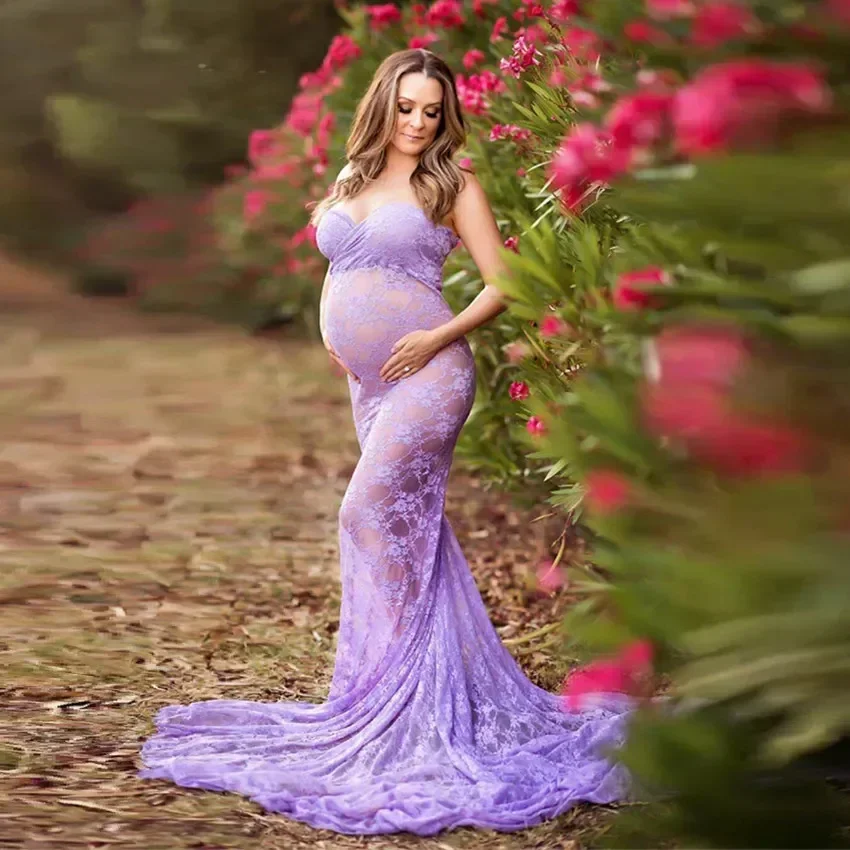 Vestidos de maternidad sexys de encaje, accesorios de fotografía, vestido largo elegante para el embarazo, maxivestido sin hombros para sesiones fotográficas de mujeres embarazadas