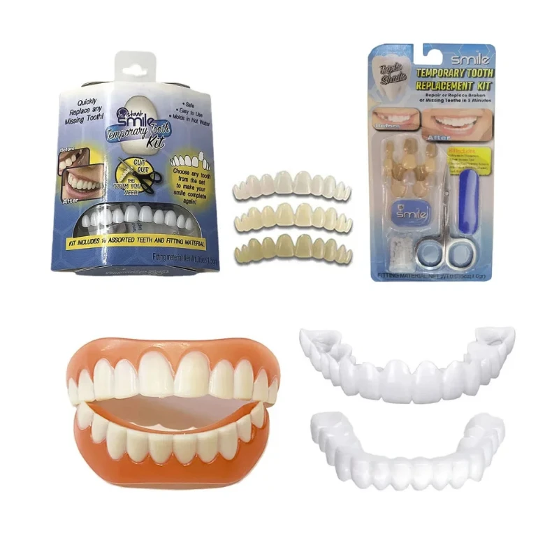 

5Pcs Upper Lower Fake Tooth Veneers Temporary Denture Brace Snap False Teeth Whitening Restoration Repair Filling Materials Kits