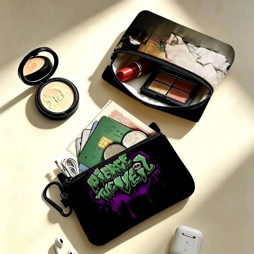 Pierce The Veil Music Band  Portable Mini Oxford Cloth Coin Purse With Carabiner Hook Zipper Key Card Earphone Storage Wallet