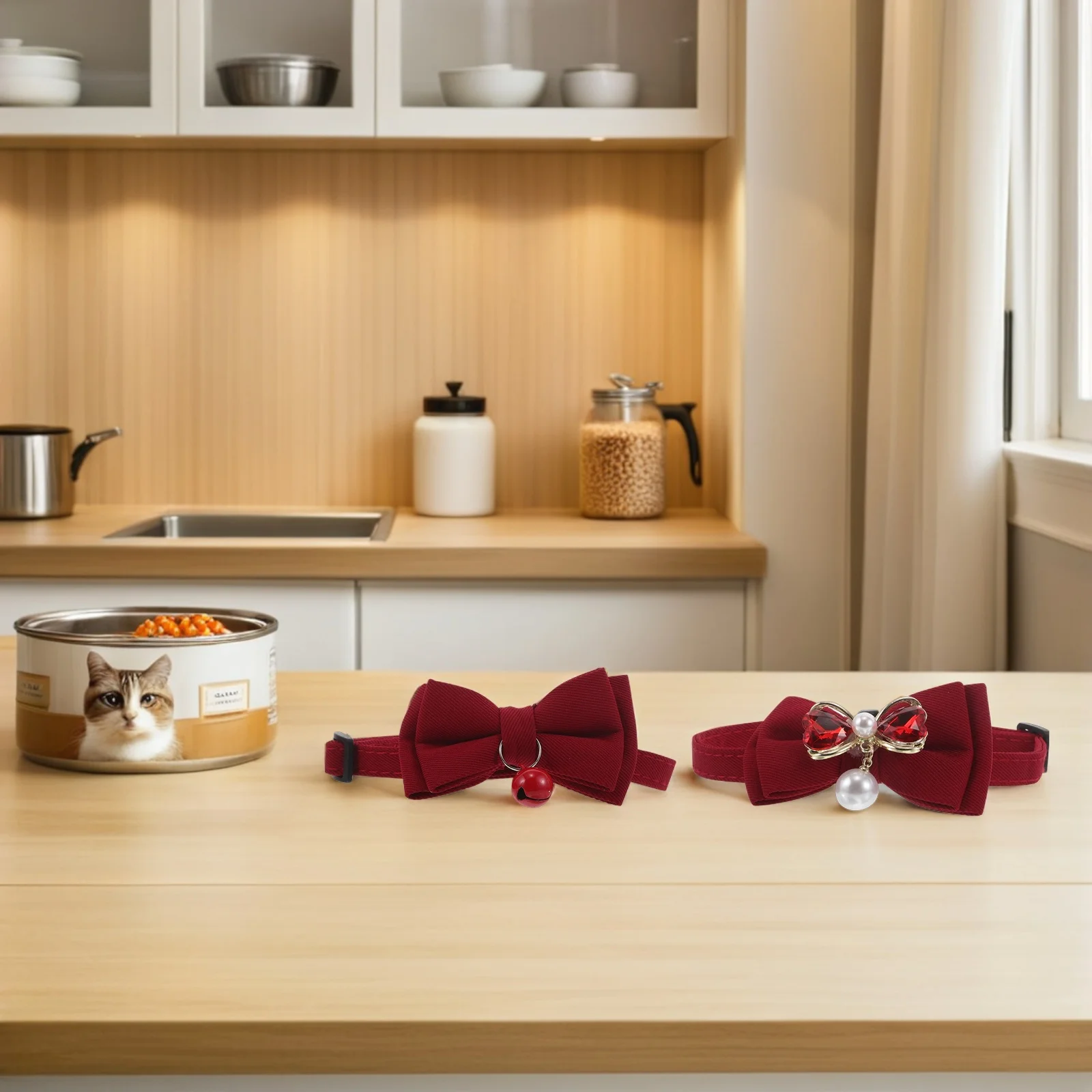 

4Pcs Pet Wedding Collar Elegant Bow Design Cat Dog Necklace with Bells Pendant Decorative Accessories Red Cat Collar Bow