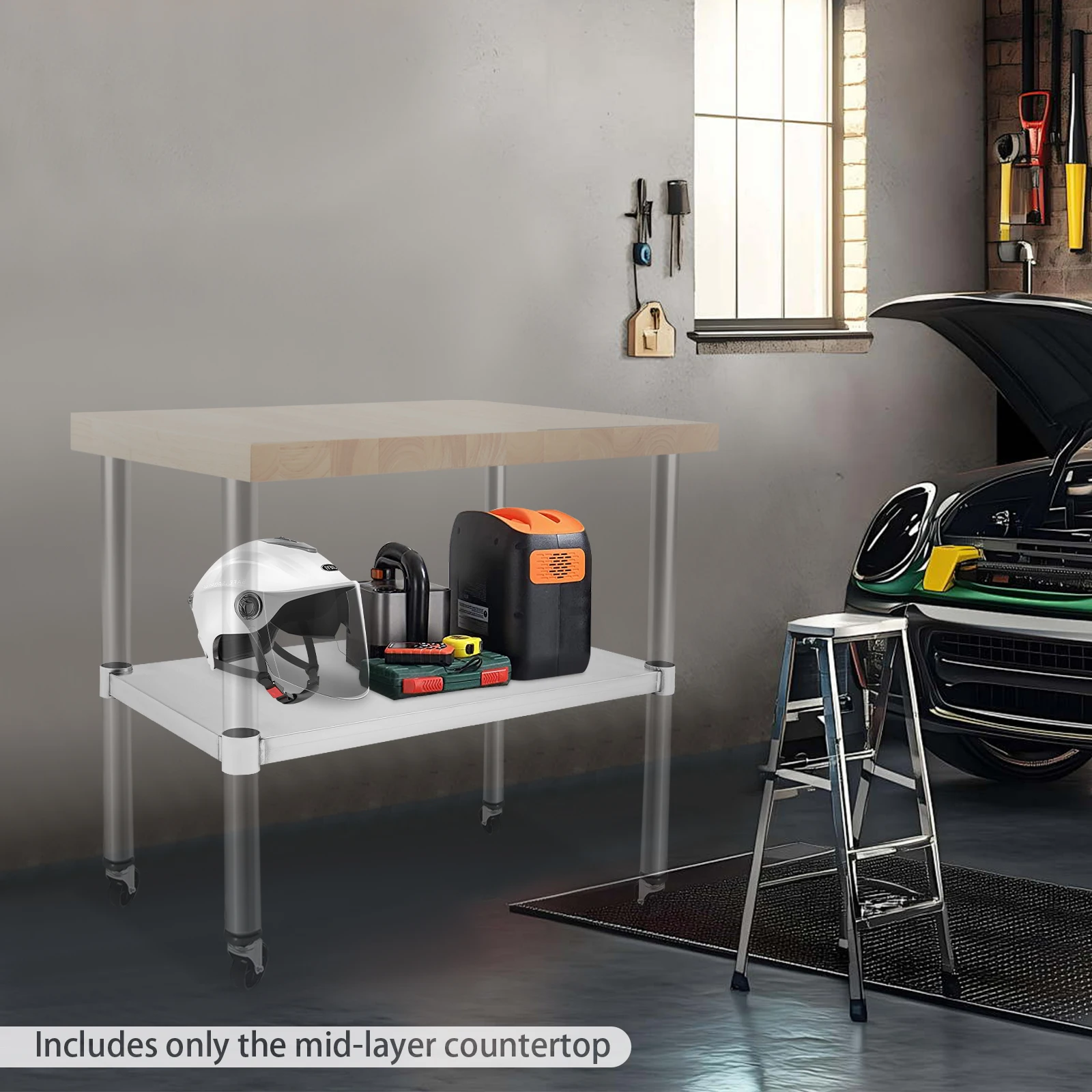 Stainless Steel Rectangle Adjustable Lower Shelf, Work Table Under Shelf for DuraSteel Worktables, Including Standard Worktables