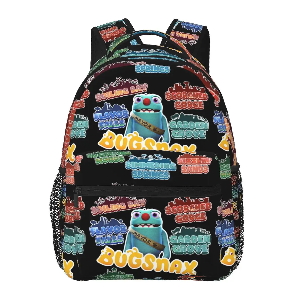 

Bugsnax Locations Fan Art Pack Black Kinda Bug Student Backpack School Bag Hiking Travel Daypack Fashion Bookbag Shoulder Bags