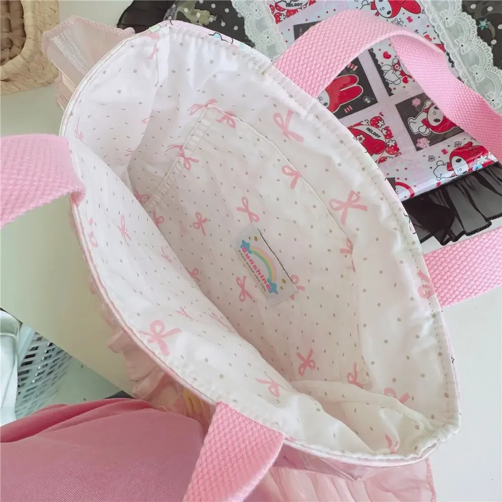 Sanrio My Melody Shoulder Storage Bag Kawaii Cartoon Large Capacity Cosmetic Bag Cute Lace Girly Heart Handmade Quicksand Bag image 6