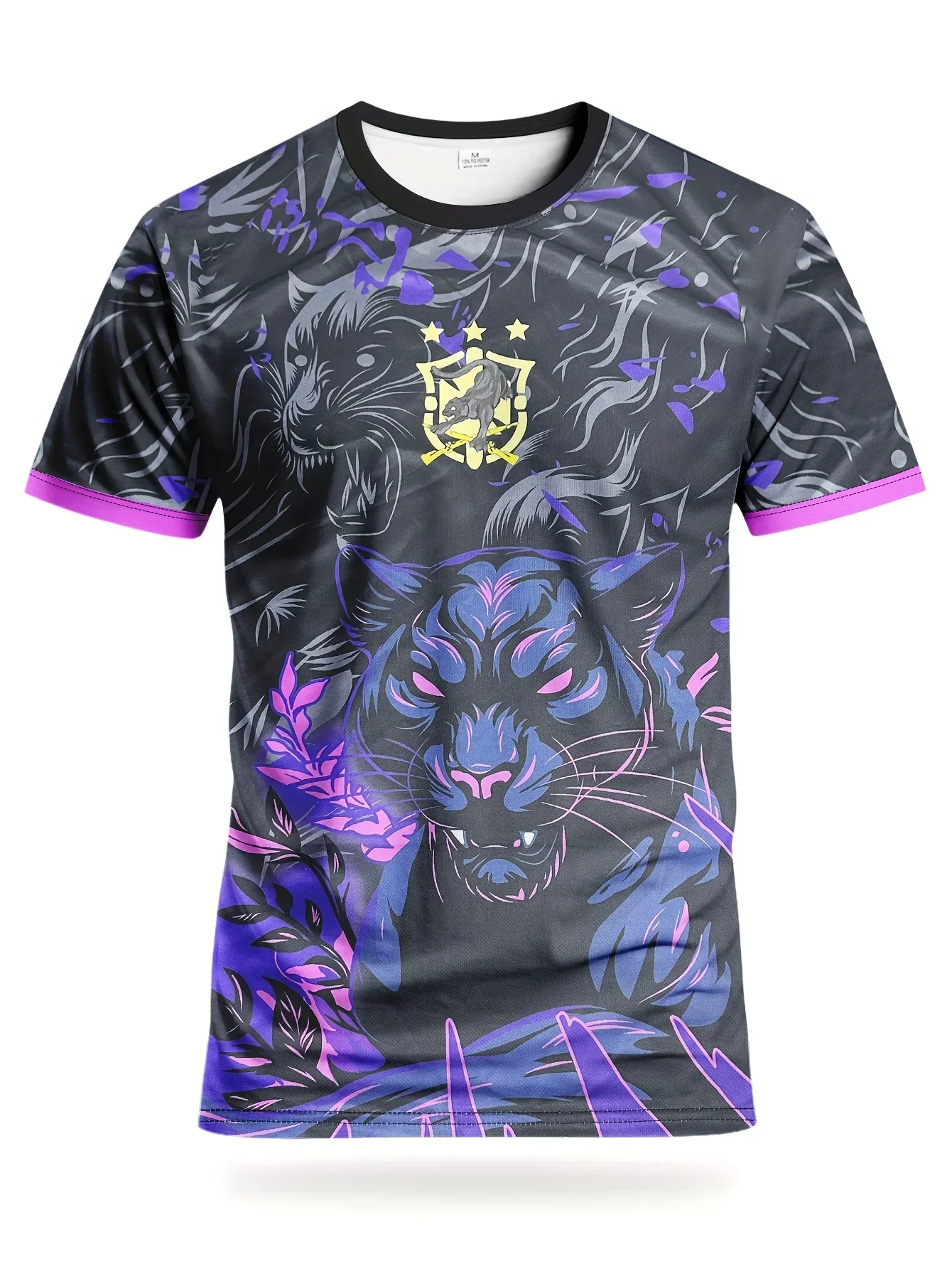 Brazil men's leopard print football jersey comfortable sweatshirt and crew neck leopard print sports top suitable for game train