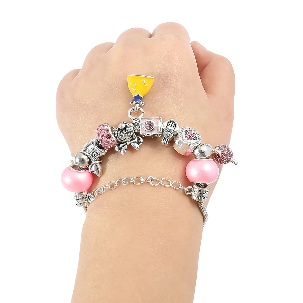 Cinderella Snow White Mickey Mouse Charm Bracelet for Women Pendant Bracelet Cartoon Accessories Jewelry Gift for Family Friend