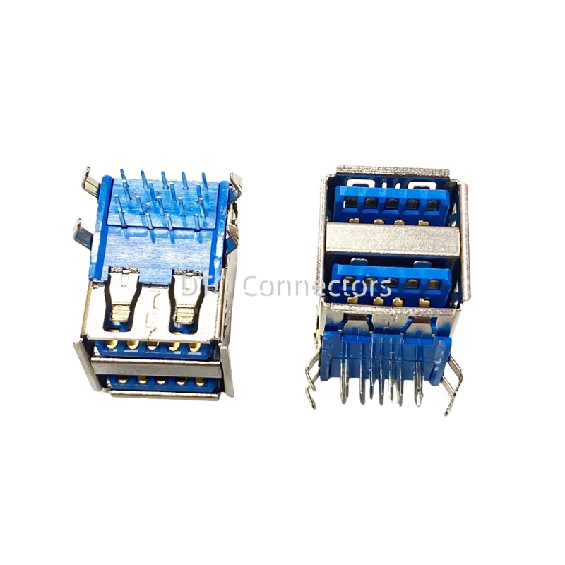 5pcs USB 3.0-AF double-layer curled edge 90 ° bent foot with iron shell blue glue plug board A/B type interface connector