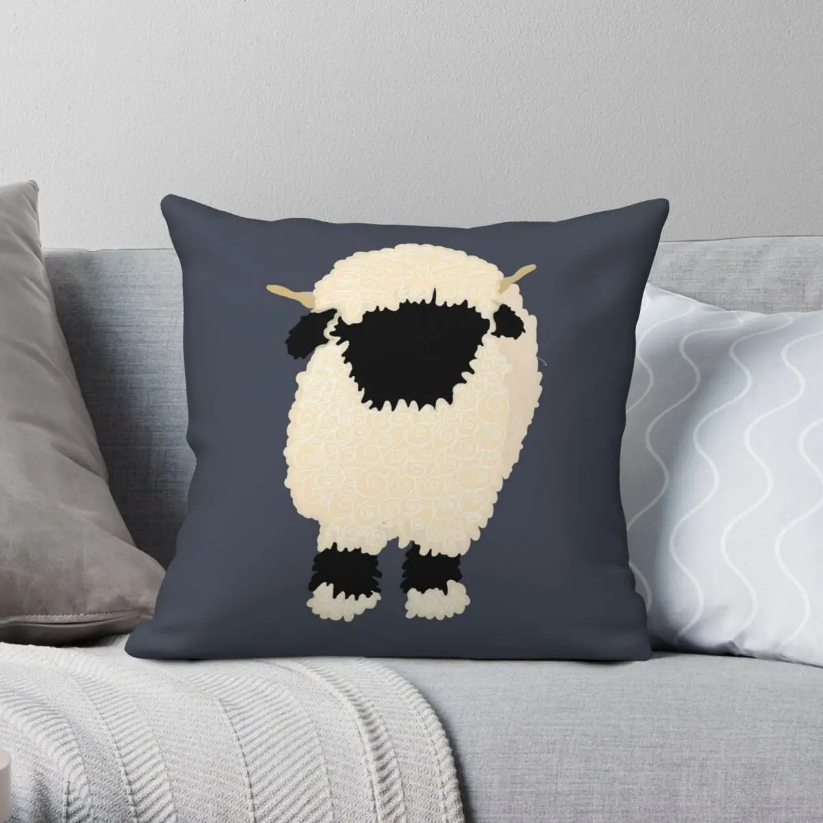 Black Nose Valais Sheep Square Pillowcase Polyester Linen Velvet Printed Zip Decor Pillow Case Home Cushion Cover Wholesale