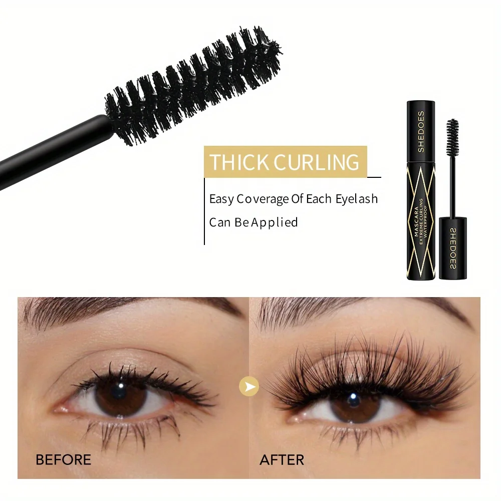Waterproof and sweat-proof, easy to apply makeup, dense, curly and slender, non-smudging mascara.