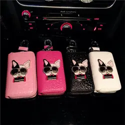 Cartoon key bag dog cute key bag ladies GM key case pendant car key chain car interior decoration keys wallet leather key pouch