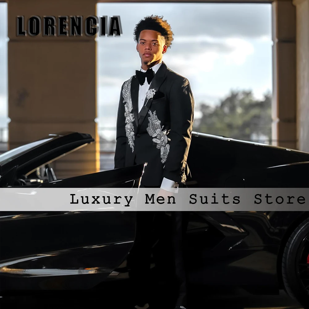 

Glitter Applique Suits for Men 3 Pieces Crystal Wedding Party Groom Tuxedos Prom Wear 2026 Customized Blazer Pants ropa hombre