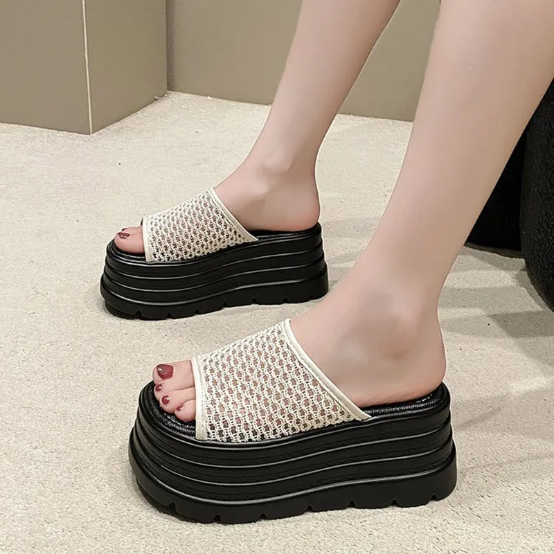 Sandalias de Plataforma Transpirables de Diseño para Mujer, Tacones Altos de 8CM, Zapatillas Chunky, Sandalias de Cuña, Zapatos Deslizantes de Verano