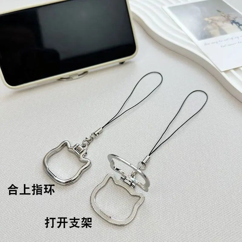 Hello Kitty Shape Key Chain Mobile Phone Lanyard Portable Stand Metal Ring Multifunctional Desktop Pendant Support Bracket Gift