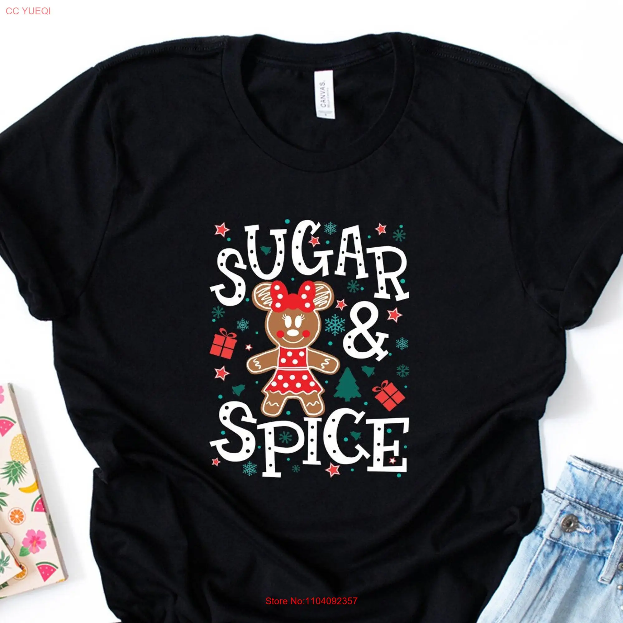 Sugar And Spice T Shirt Gingerbread Merry Christmas Lover Sweet Women's Rights S66 long or short sleeves