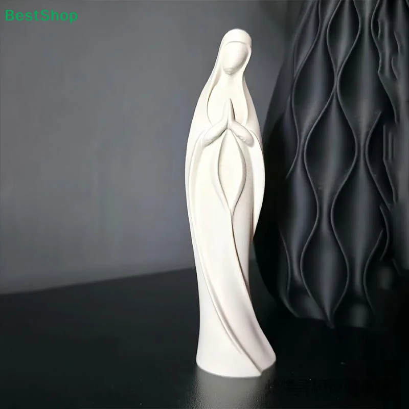 〔R〕3D Printed Praying Mary Statue Minimalist Blessed Mother Ornament Scratch Resistant Plastic