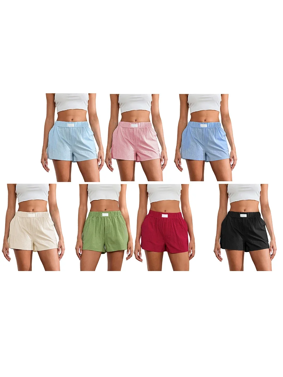 Short à Jambes Larges pour Femme, Pantalon Court Décontracté, Couleur Unie, Taille artificiel astique, Poches, Été