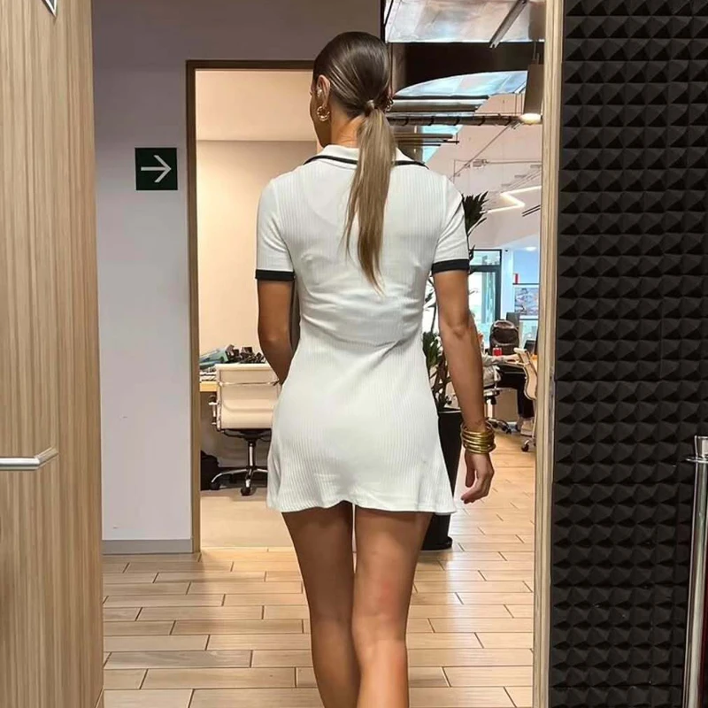 MUJER noir tricoté robes courtes pour femmes moulante Mini robe femme bouton décontracté femmes robes à manches courtes robes formelles