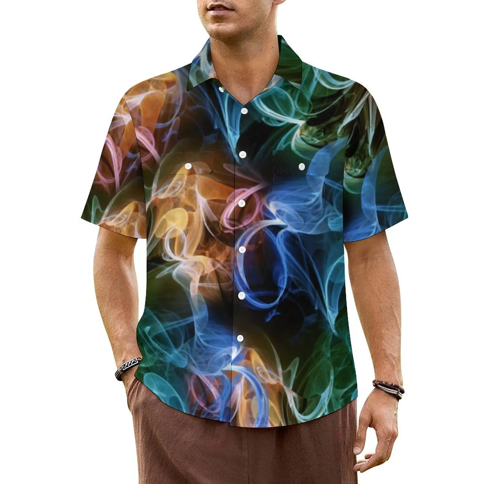 

Colorful Liquid Vacation Shirt Abstract Print Hawaiian Casual Shirts Mens Vintage Blouses Short Sleeve Street Custom Clothing