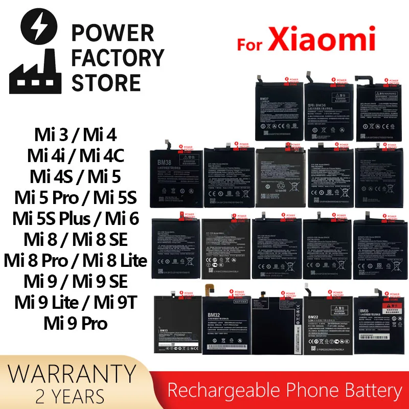 

Аккумулятор для телефона BM31 BM32 BM33 BM35 BM38 BM22 BM36 BM37 BM39 BM3D BM3E BM3F BM3J BM3L BM3M BM4F BM4G BM4H Для Xiaomi Mi3 4 5 6 8 9