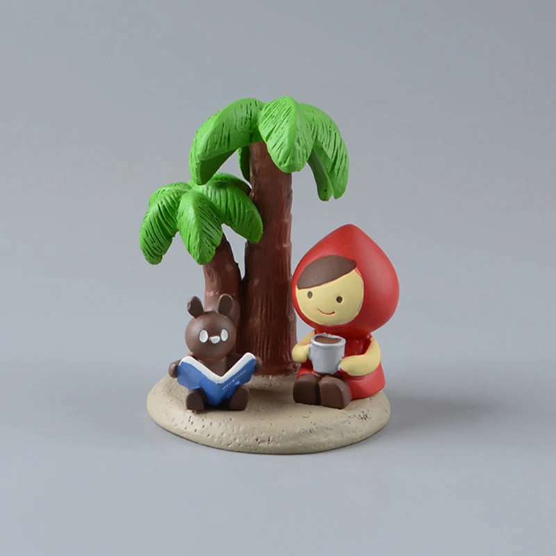 

Cartoon Red Hat Girl Squirrel Coconut Tree Resin Mini Action Figure Figurines Home Garden Desktop Decoration Dollhouse Kids Toys