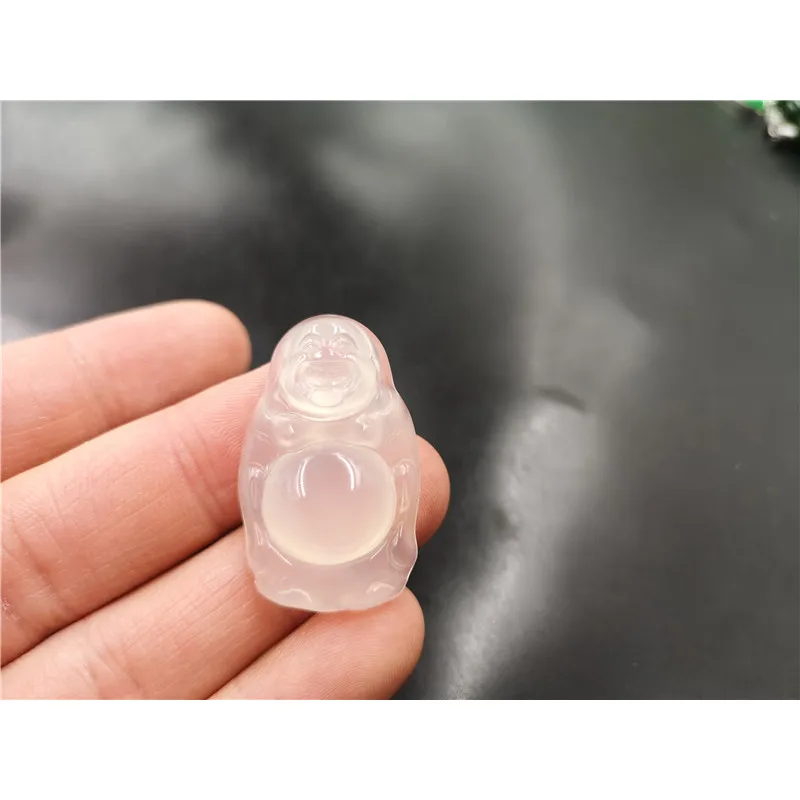 Engraved White Agate Maitreya Standing Female Green Chalcedony Laughing Buddha