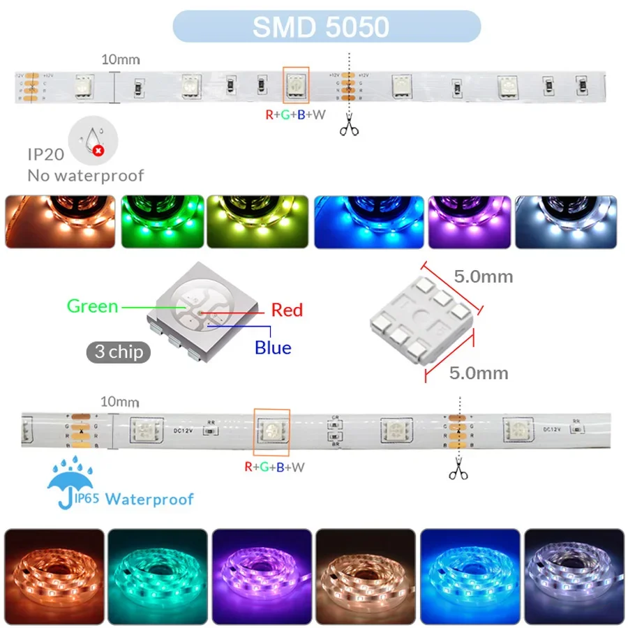 Imagem -02 - Wifi Led Strip Lights com Controlador Bluetooth Fita Rgb Fita Flexível Lâmpada de Diodo Fonte de Alimentação dc 12v 520m Smd 5050