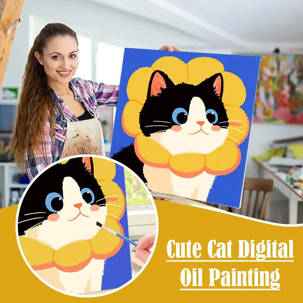 Kit de pintura por números de gato Adorable, pintura al óleo Digital DIY para principiantes, decoración artística de pared para el hogar con pinceles y pigmentos