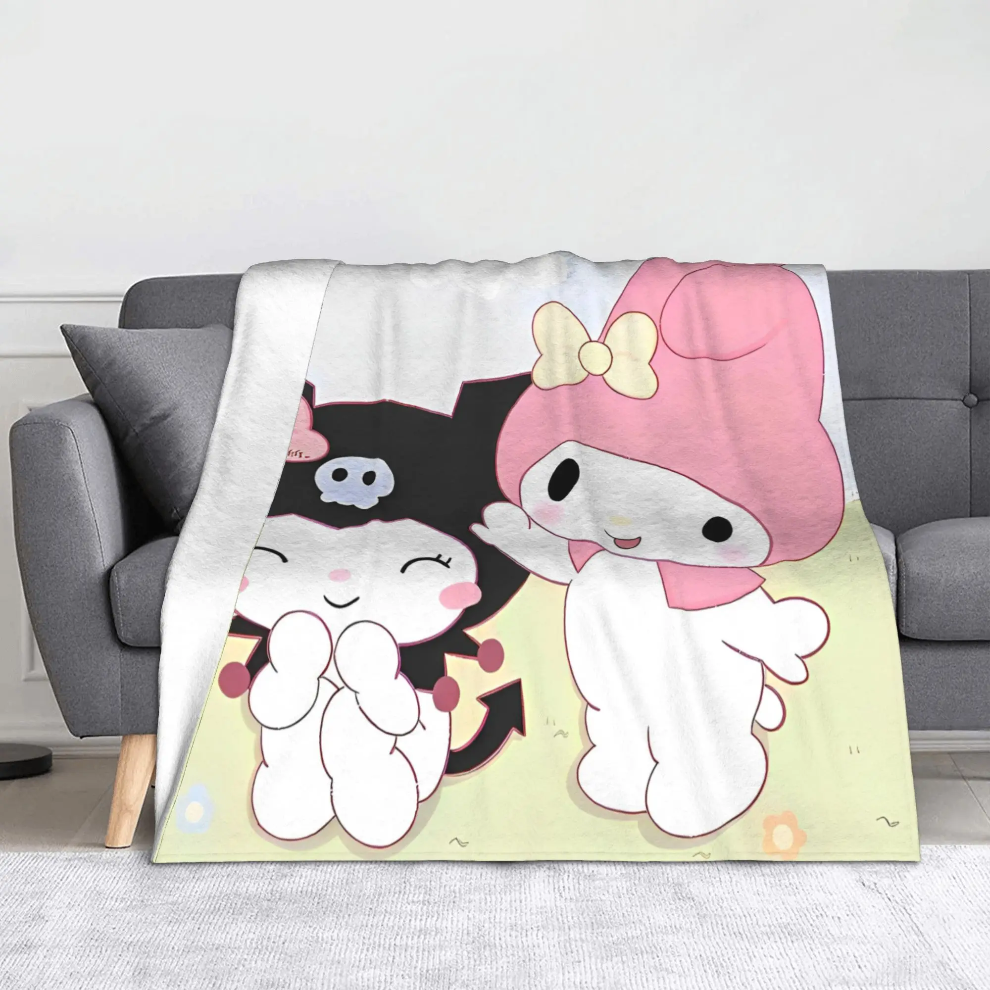 

Cute Kuromi My Melody Plush Blankets Sanrio Customized Throw Blanket for Home Hotel Sofa 200x150cm Bedspread