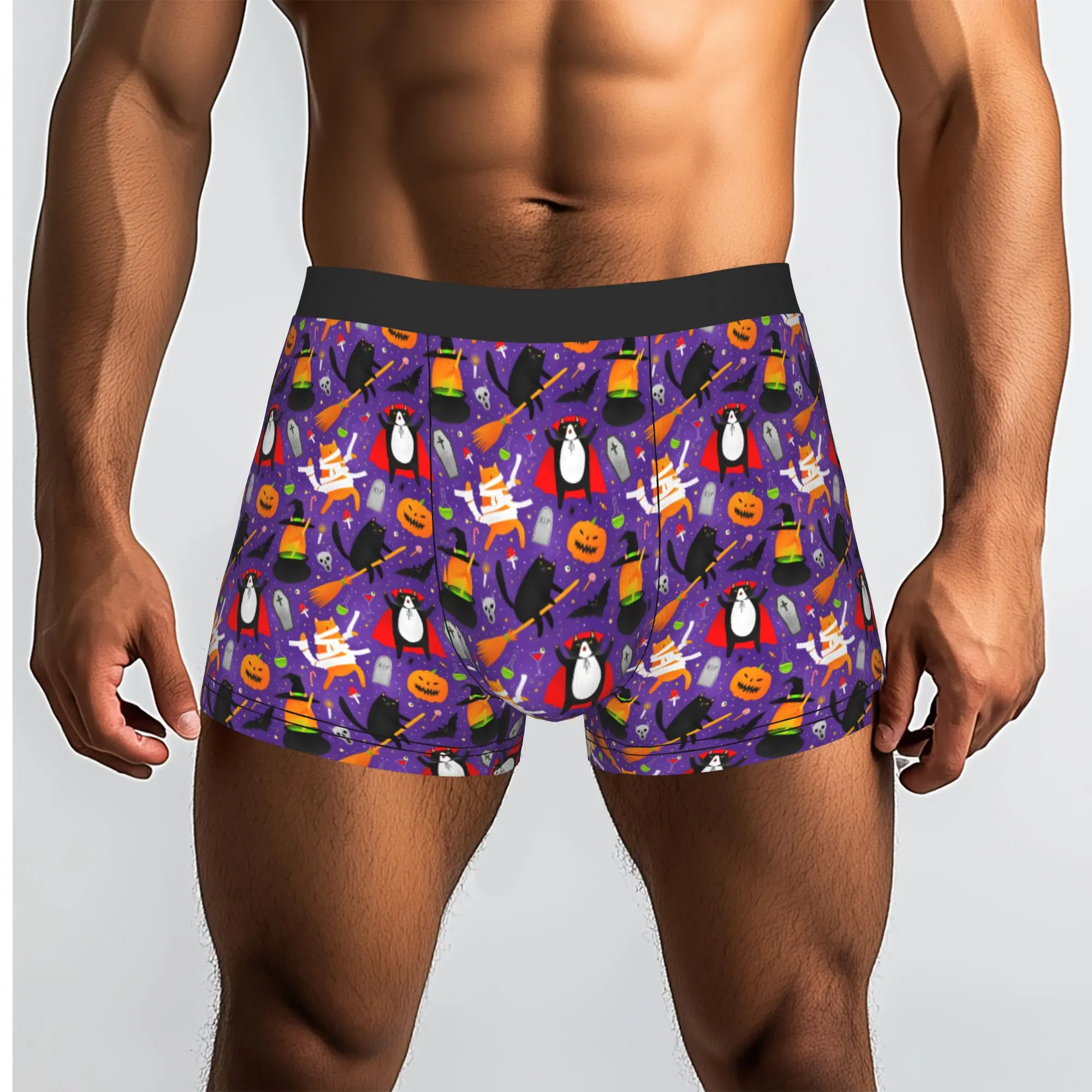 Custom Halloween Cats Underwear Men Stretch  Boxer Briefs Shorts Panties Soft Underpants For Male