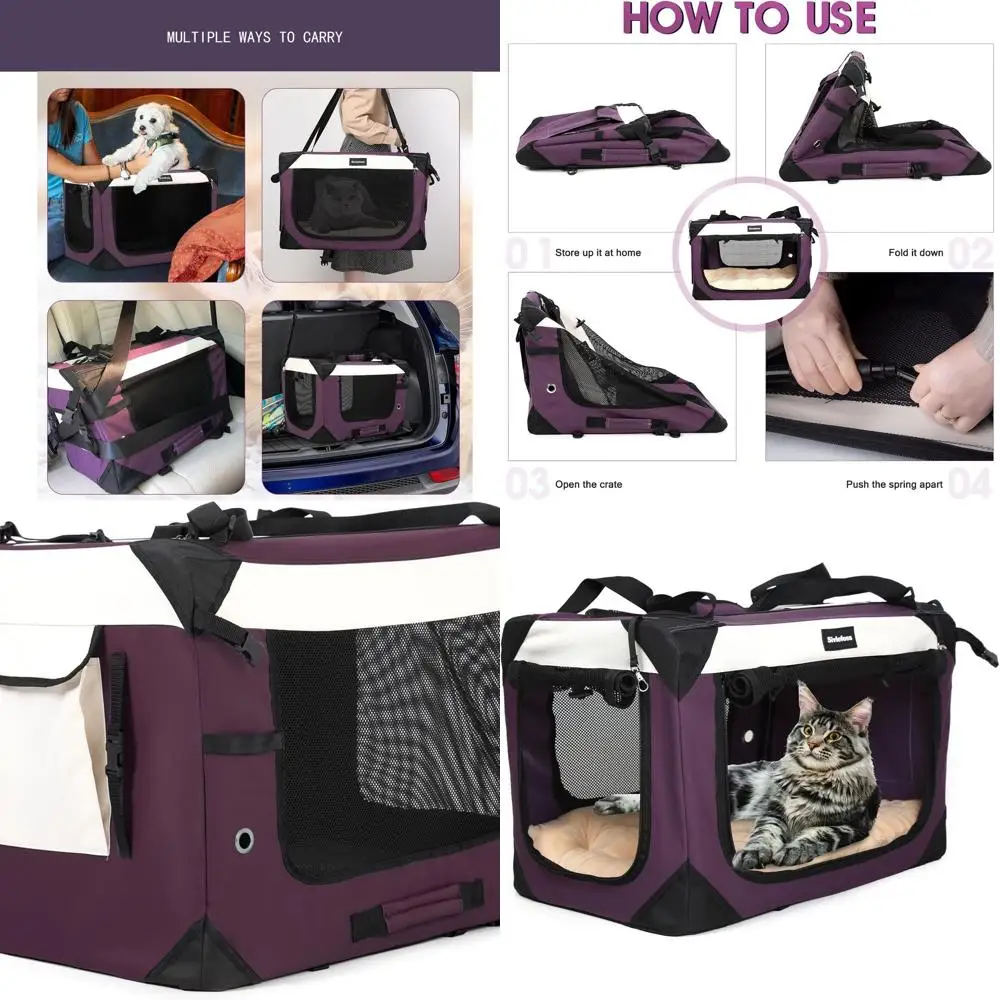 

Collapsible Soft-Sided Pet Carrier with Plush Mat, Outdoor & Indoor Use, Purple, 24x16x16in