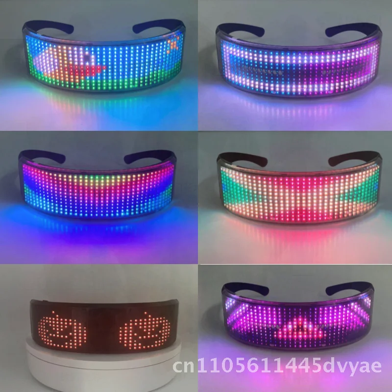 ledフルカラースマートテクノロジー発光メガネ-bluetoothアプリ制御-ディスコパーティー応援メガネ-1010rgbランプビーズ搭載