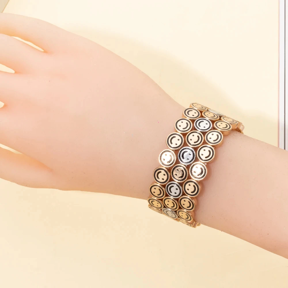 2024 10mm Round Shape Happy Emotional Bangle For Women Gold Color Beaded Elastic Bracelets