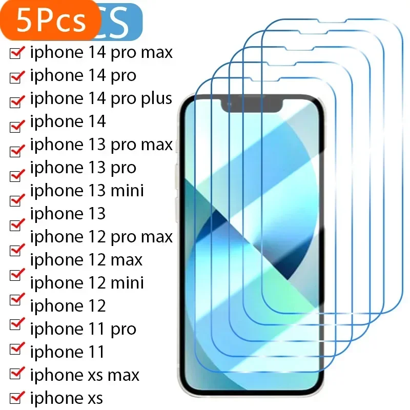 5 pçs vidro temperado para iphone 11 12 13 14 pro xr xs max protetor de tela para iphone 12 13 mini 7 8 6 plus 14plus se vidro