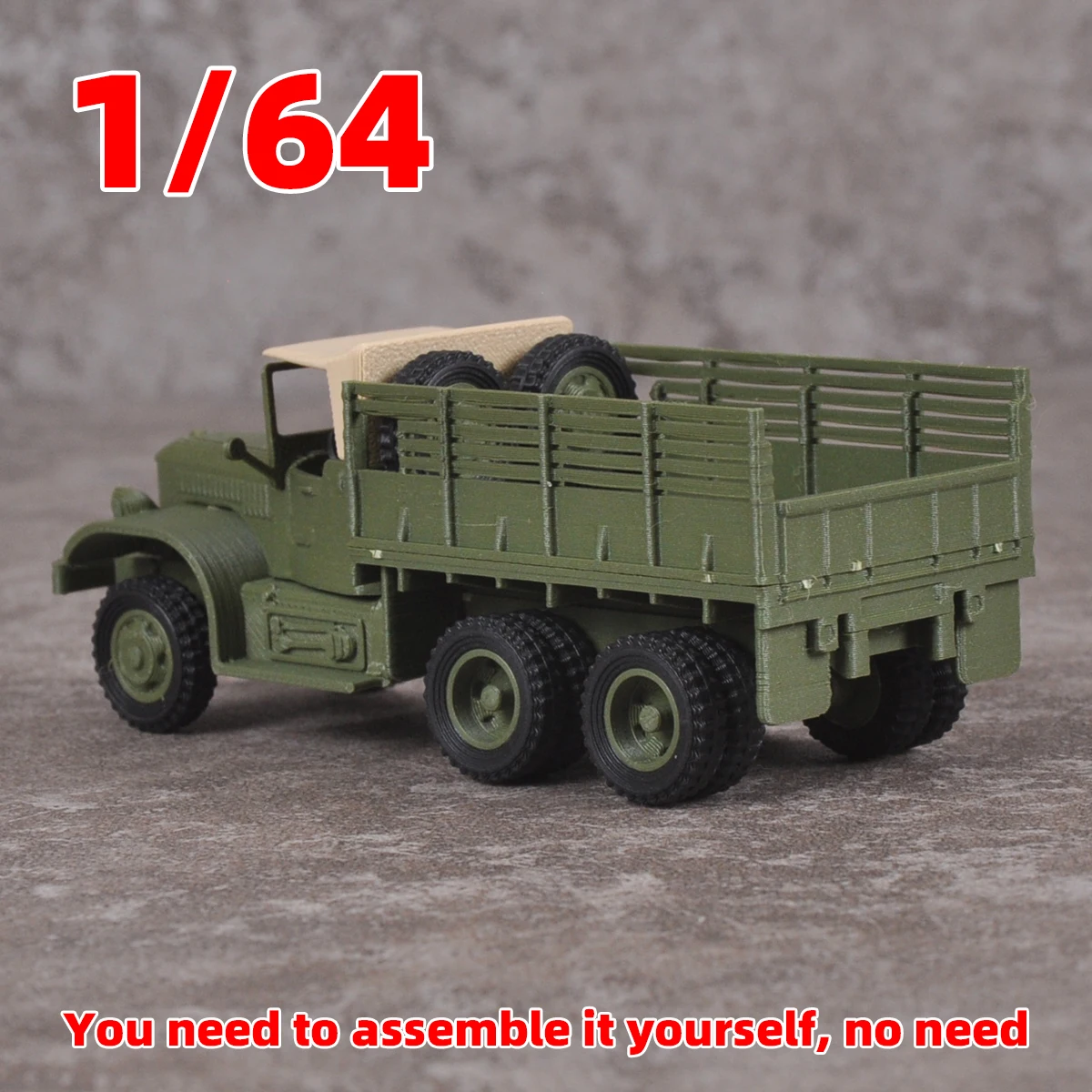 Unmontierter Montagesatz im Maßstab 1:64, statisches Miniaturmodell aus Kunststoff, Militär-LKW der Vereinigten Staaten, 1/64 – Detail 2
