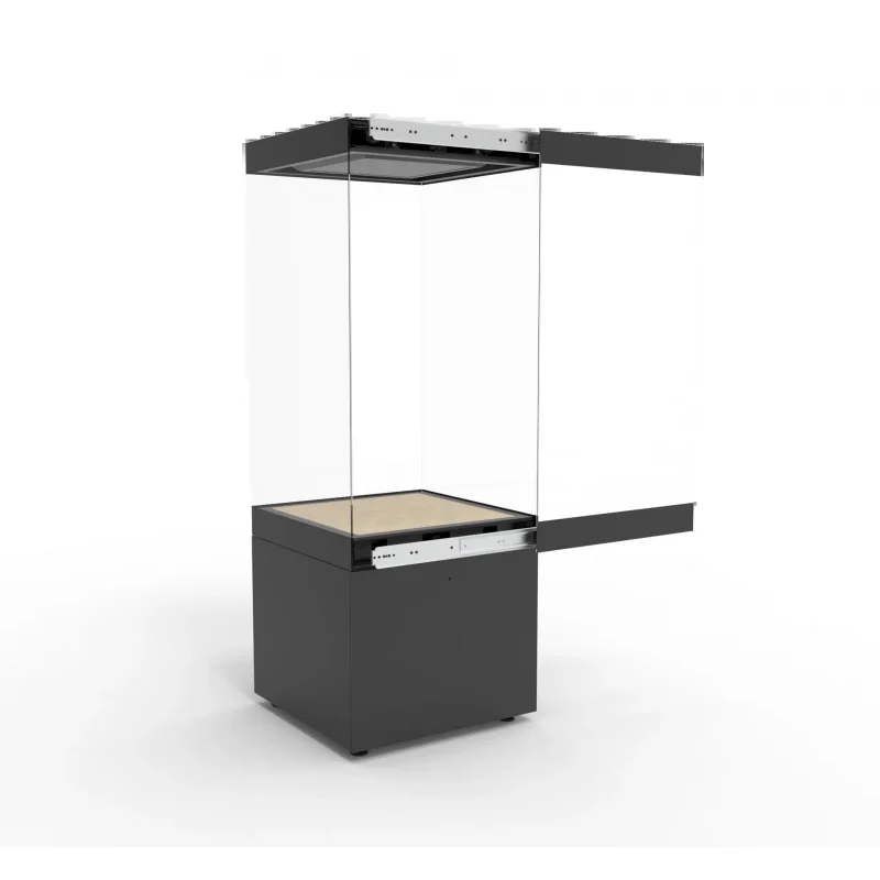 custom.Customized High-end Luxury LED Lit Double-Sided Flat Glass & Metal Display Cabinets Factory