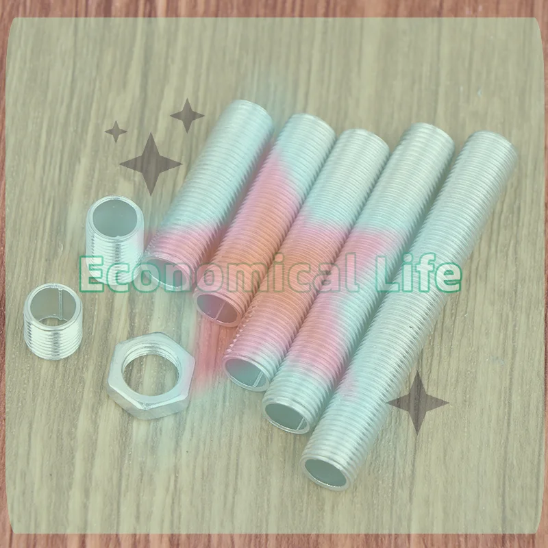 10Pcs Metal Hollow Threaded Tube Screw Nut M10 Lamp Tooth Tube Lamp Cap Galvanized Chandelier Connect Rod Fixed Base