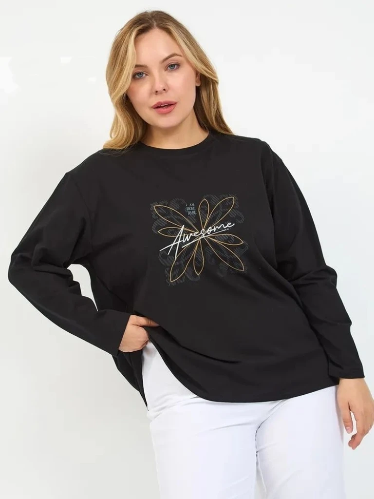 

Loose Fit round Ne Long Sve Printed T-irt Casual Top Women's Cotton Faionable Comfortable Autumn Seasonal Wear