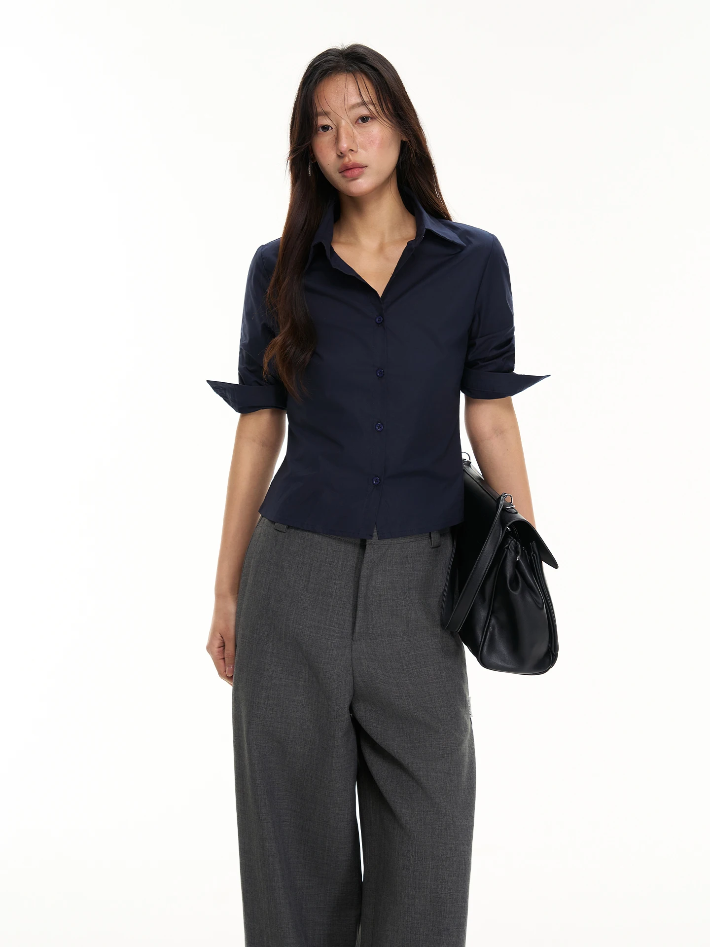 Heyabc Sea  Workwear Slim Fit Shirt Adjustable Waist Five Sleeve Commute Top High Intelligence Sensation Fashionable Co...