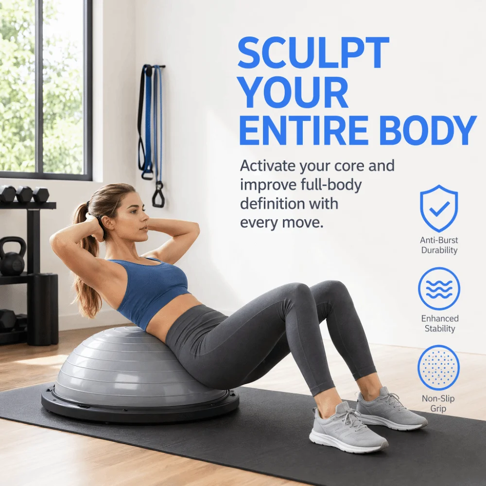 46cm Bosu Ball Anti-burst Thickened Yoga Ball Exercise Ball Explosion-Proof Half-Sphere Pilates Ball Stability Ball Home Fitness