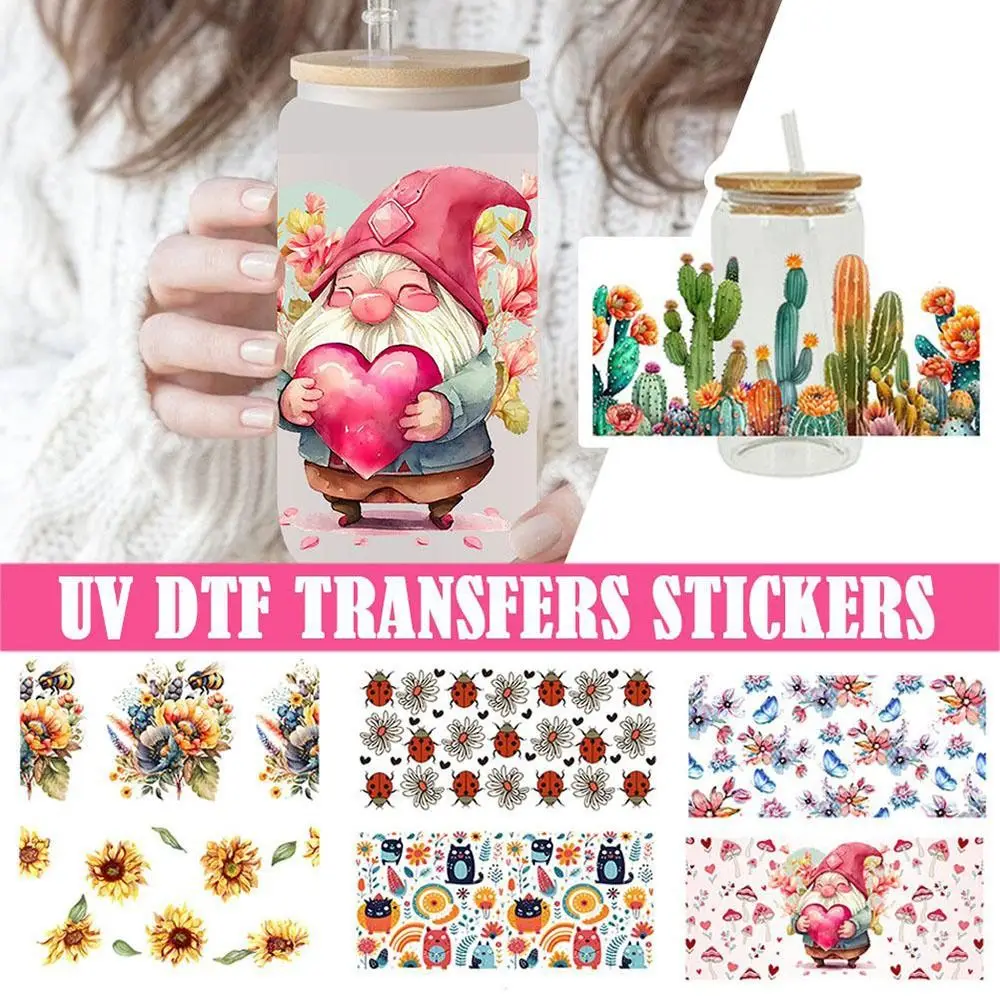 Flower Pattern UV DTF Transfer Sticker Strong Adhesion Vibrant Colors Glass Cups Sticker Wide Application Waterproof