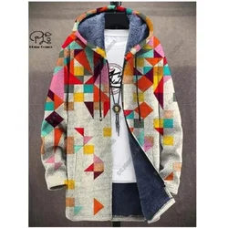 New Winter Fashion Hooded Coat Colorful Retro Pattern 3D Printing Men's Hooded Zipper Coat Harajuku Casual Warm Hooded Coat