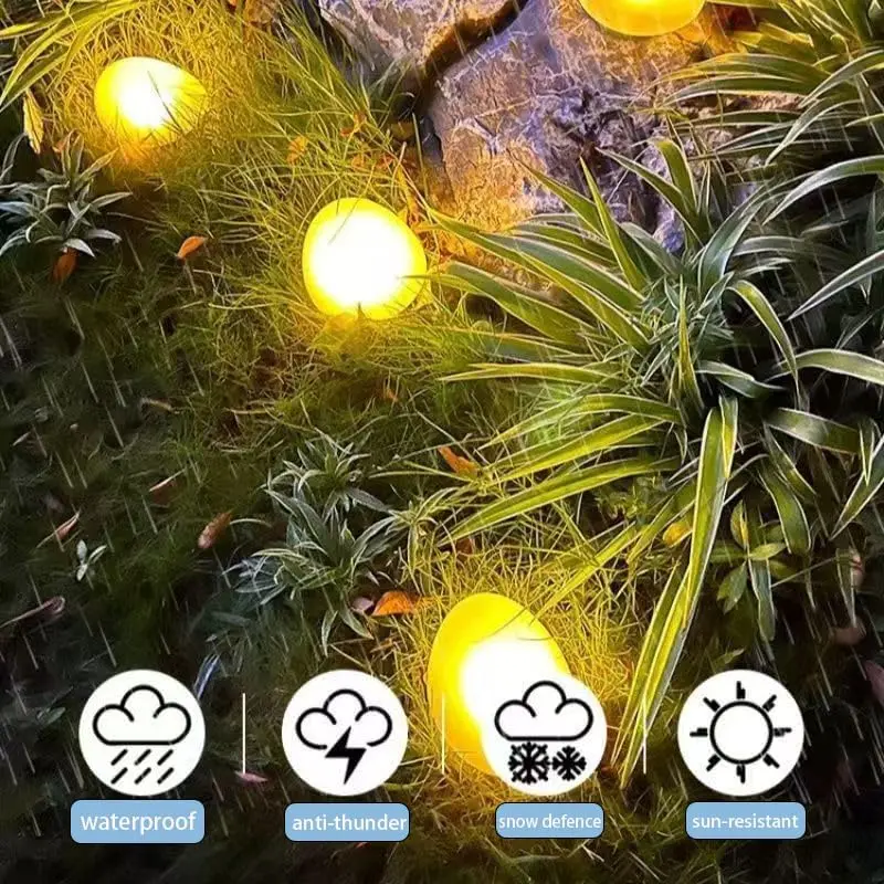 Outdoor Solar Cobblestone Garden Lights Waterproof Faux Rock Pathway Landscape Lighting for Walkway Step Patio Driveway Decor