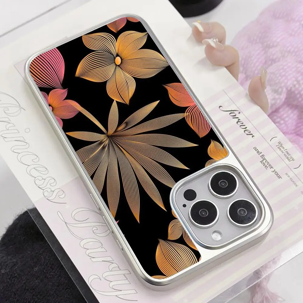 

Leaves Flowers Mobile Phone Case for iPhone 17 16 15 14 13 12 11 Air Pro Max Plus Silver Plating Colorful Cover Cover Luxury