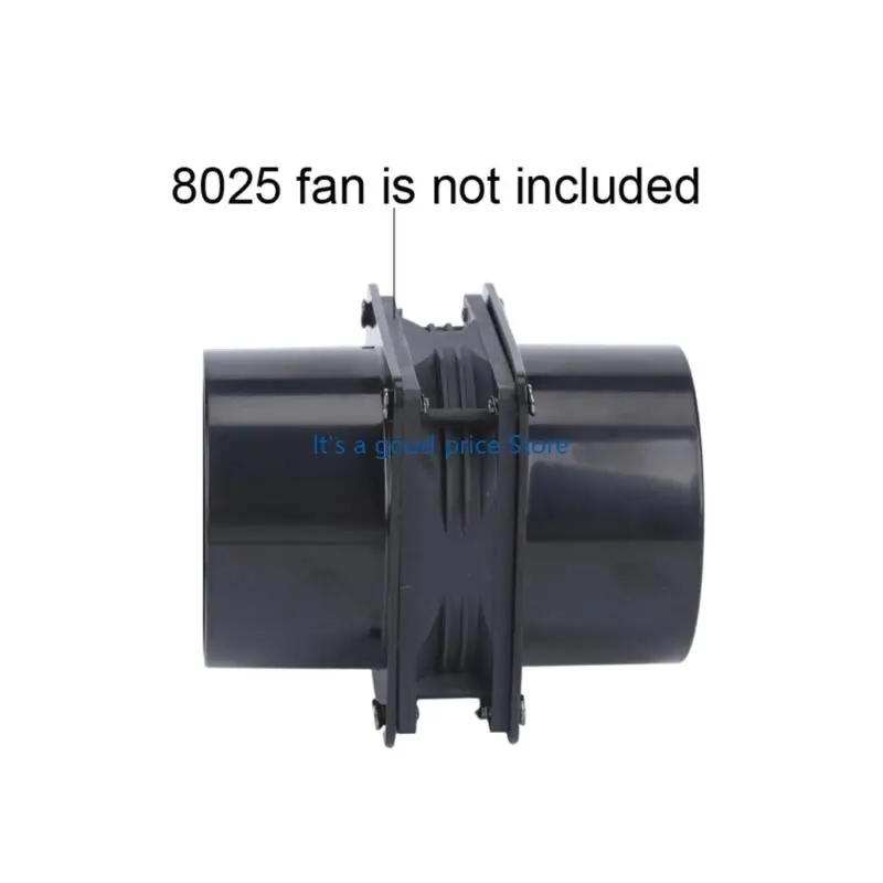 Round Duct Collar for 80 mm Fan Mounting Surfaces, 42 mm High Square-to-Round Fitting with Four Mounting Holes, Black Plastic, 2