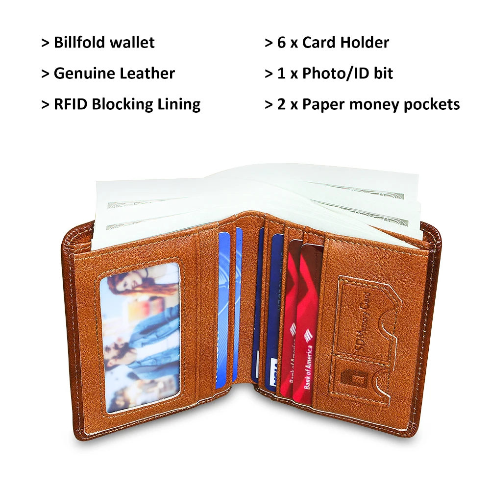 New Genuine Leather Rfid Bifold Wallets for Men Vintage Slim Short Credit Card Holder Money Clips Give Gifts for Him