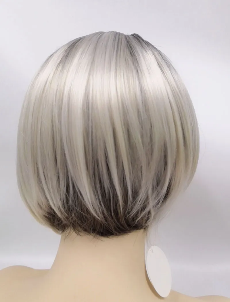 Women\'s Fashion Blonde Ombre Synthetic Wig Soft Silk Straight Bob Hair Dark Roots Heat Resistant Cosplay Party Wigs