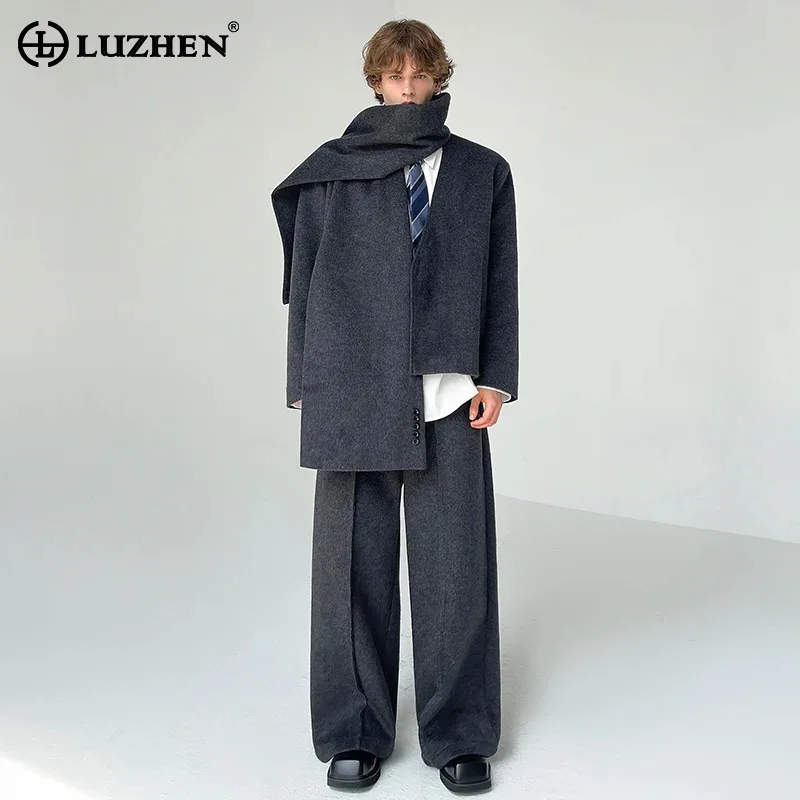 

LUZHEN 2025, зимняя мода, красивые комплекты из двух предметов, шарф, украшение, свободные прямые брюки, однотонный элегантный пиджак, пальто JY5353